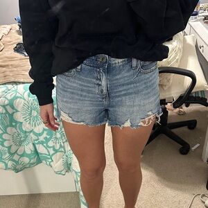 Aerie Light Blue Distressed Jean Shorts- elastic waist